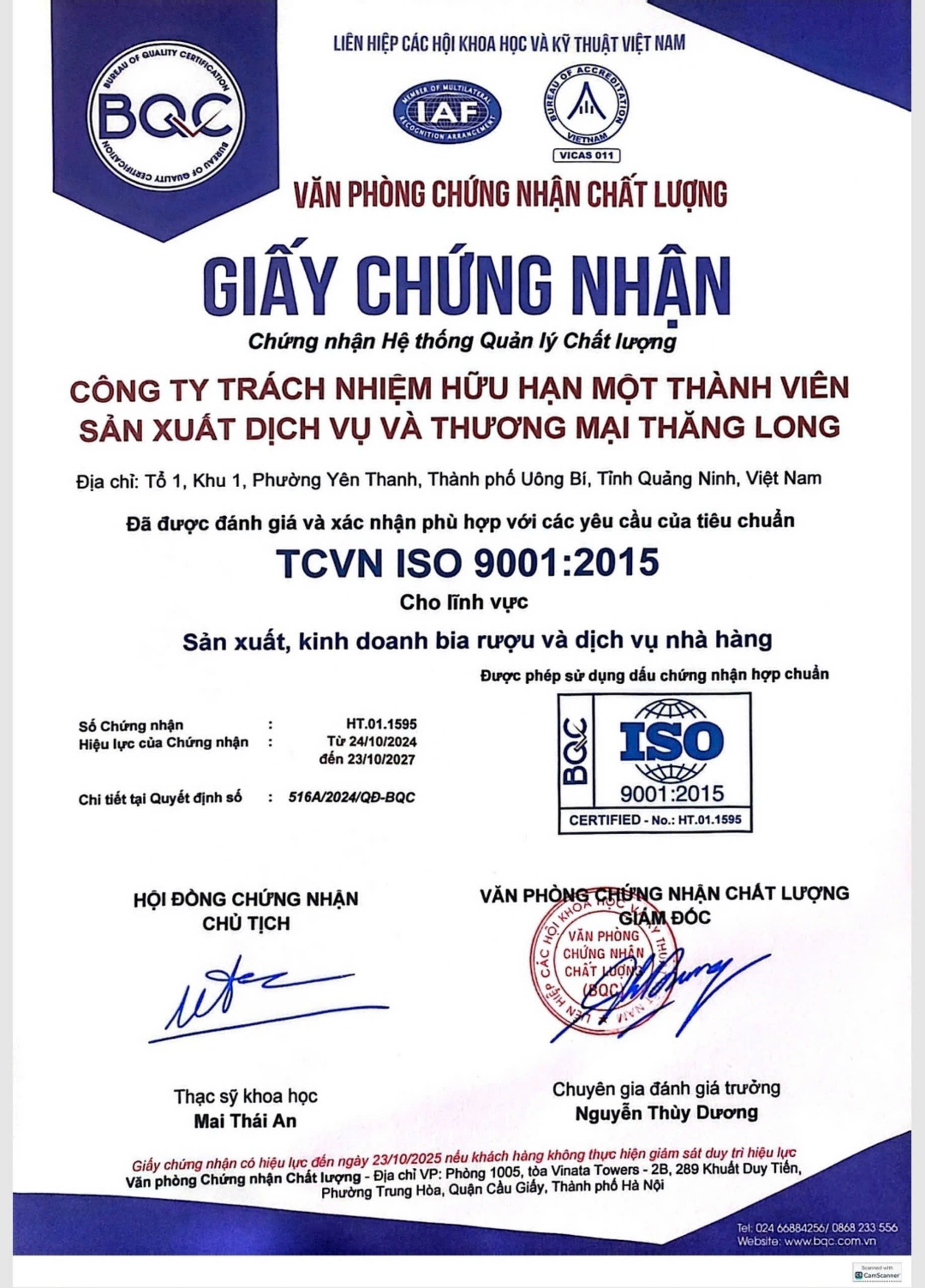 Giấy chứng nhận ISO 9001:2015