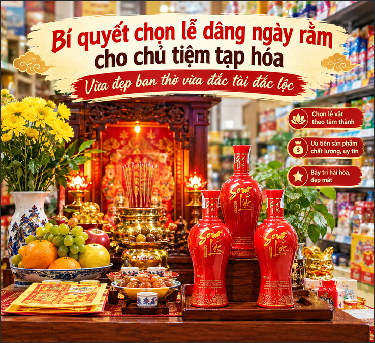 Bí quyết chọn lễ dâng ngày rằm cho chủ tiệm tạp hóa: Vừa đẹp ban thờ vừa đắc tài đắc lộc.
