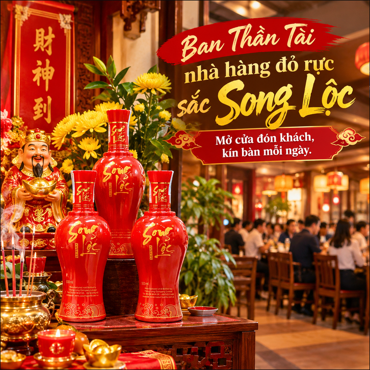 Ban Thần Tài nhà hàng đỏ rực sắc Song Lộc: Mở cửa đón khách, kín bàn mỗi ngày.